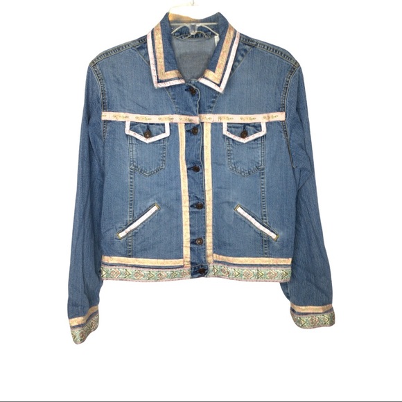 Blue Levi Strauss Signature Jean Jacket Misses medium 8/10 Pink floral trim